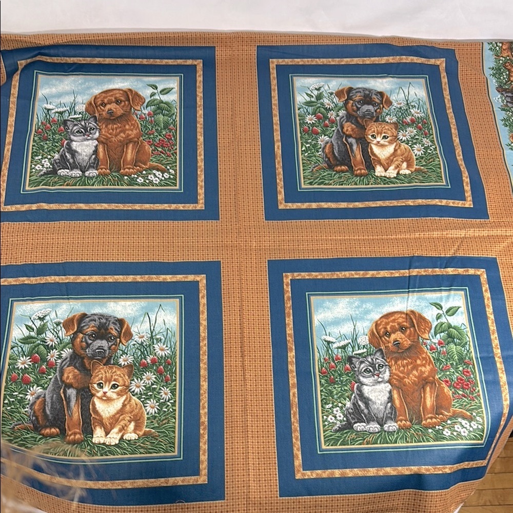 Puppy Kitten Print Fabric 2 yards Vintage